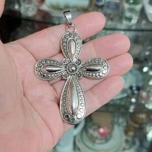 Large Religious Faith Silver Cross Charm Pendant